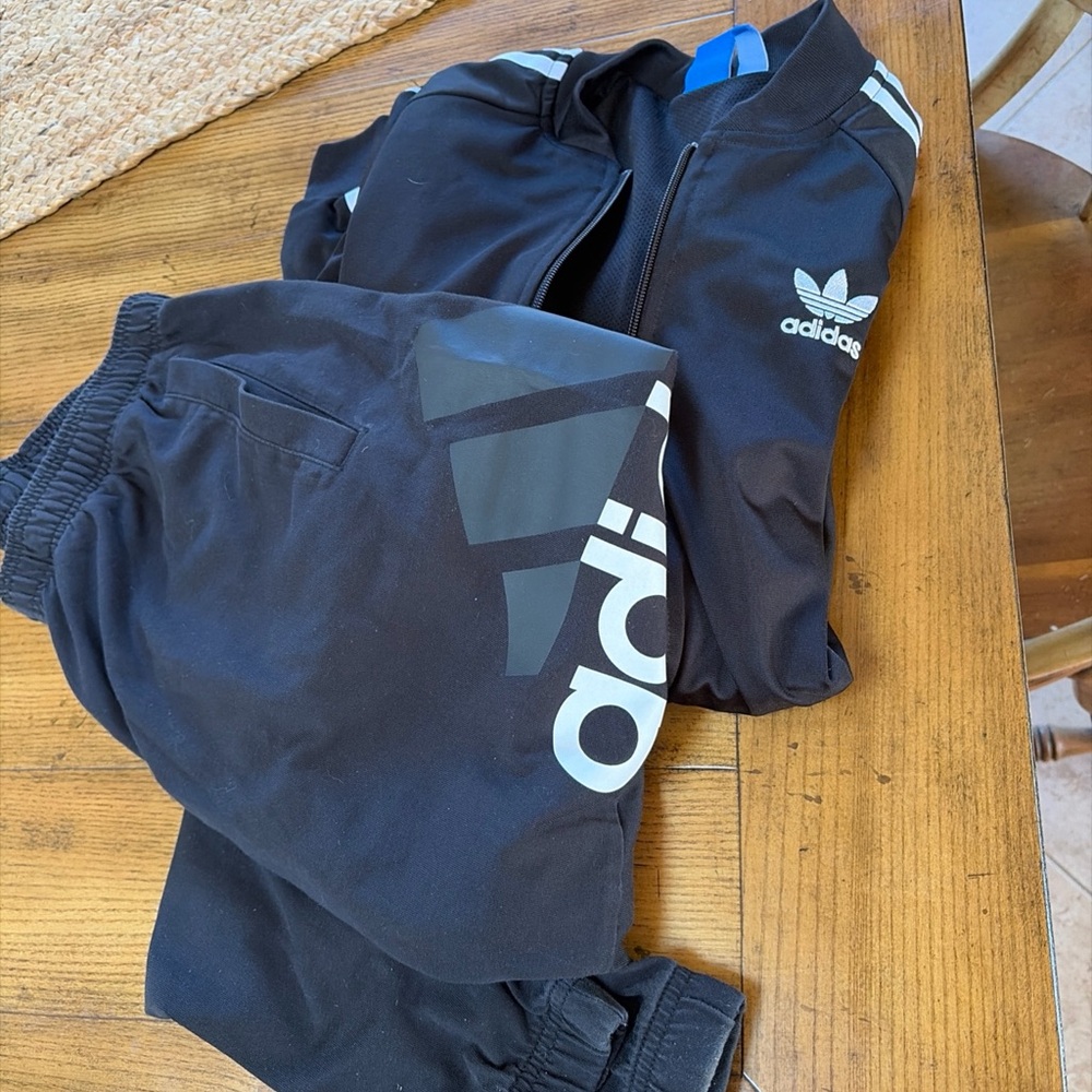 Adidas track suit set two 2 pcs zip jacket & pants medium unisex black white - Picture 2 of 13